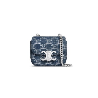 CELINE MINI CHAIN CLAUDE IN DENIM WITH TRIOMPHE 10L842FIN.05DS (11*9.5*4cm)